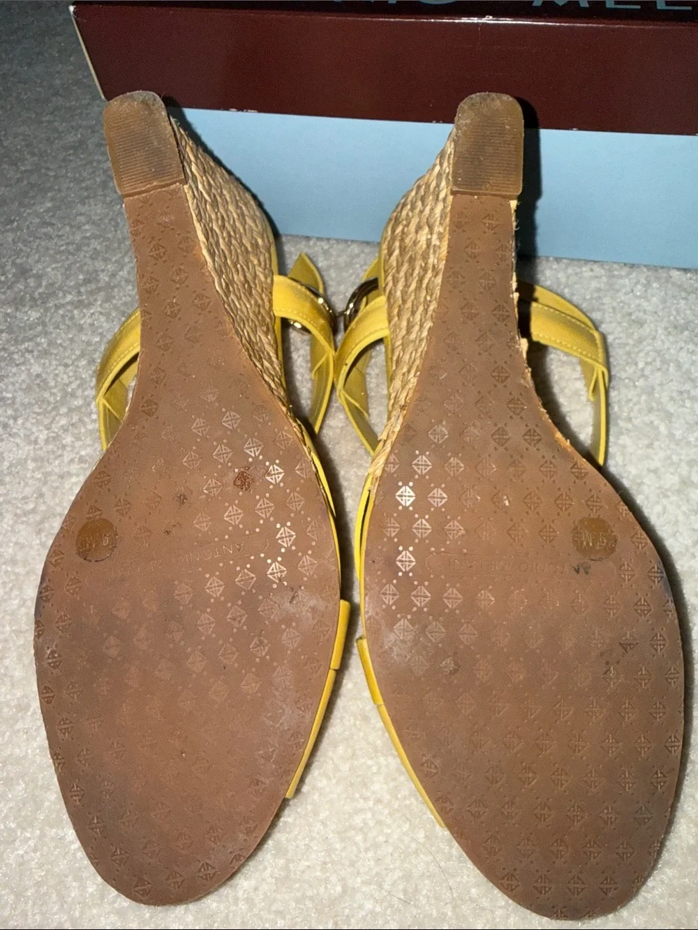 Antonio Melani Daphney Yellow Leather Espadrille Wedges Size 9.5